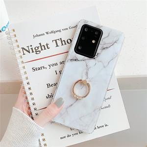 huismerk Voor Galaxy S20 TPU Smooth Marble met Ring Metal Rhinestone Bracket Mobiele Telefoon Beschermhoes (Wit Q1)