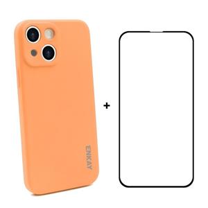 Hat-Prince Enkay Vloeistof Siliconen Schokbestendig Beschermhoes Drop Protection Cover + Full Coverage Gehard Glas Protector Film voor iPhone 13 Mini