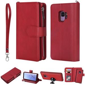 huismerk Voor Galaxy S9 2 in 1 Solid Color Zipper Shockproof Protective Case met Card Slots & Bracket & Photo Holder & Wallet Function(Red)