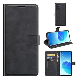 huismerk Voor Oppo Reno6 Pro 5G Retro Calf Patroon Gesp horizontale Flip Lederen Case met Houder & Card Slots & Portemonnee (Zwart)