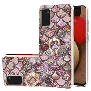 huismerk Voor Samsung Galaxy A02S 166mm Electroplating Pattern IMD TPU Shockproof Case met Rhinestone Ringhouder (roze schalen)