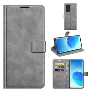 huismerk Voor Oppo Reno6 Pro 5G Retro Calf Patroon Gesp horizontale Flip Leren Case met Houder & Card Slots & Portemonnee (Grijs)