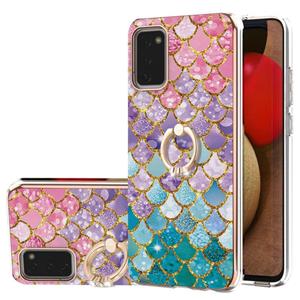 huismerk Voor Samsung Galaxy A02S 166mm Electroplating Pattern IMD TPU Shockproof Case met Rhinestone Ringhouder (kleurrijke schalen)