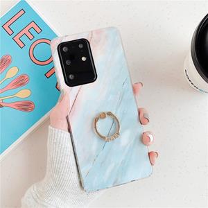 huismerk Voor Galaxy S20 Ultra TPU Smooth Marble met Ring Metal Rijnsteen Bracket Mobile Phone Protective Case (Blue Q7)