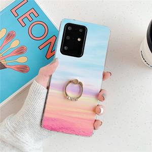 huismerk Voor Galaxy S20 Ultra TPU Smooth Marble met Ring Metal Rijnsteen Bracket Mobile Phone Protective Case (Rainbow Q16)