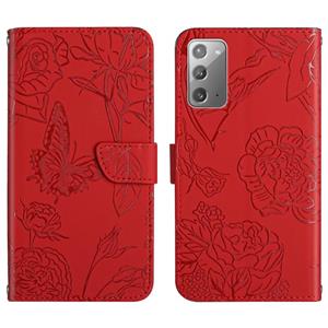 huismerk Voor Samsung Galaxy Note20 Skin Feel Butterfly Peony reliëf lederen telefooncase