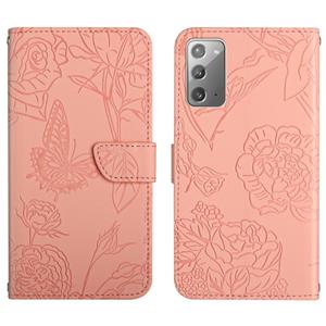 huismerk Voor Samsung Galaxy Note20 Skin Feel Butterfly Peony reliëf lederen telefooncase