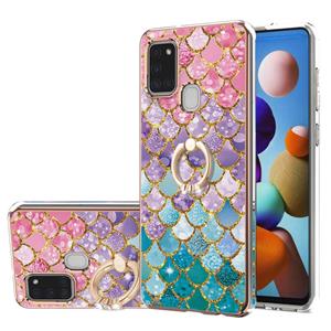 huismerk Voor Samsung Galaxy A21S Electroplating Pattern IMD TPU Shockproof Case met Rhinestone Ring Holder (kleurrijke schalen)