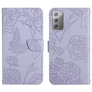 huismerk Voor Samsung Galaxy Note20 Skin Feel Butterfly Peony reliëf lederen telefooncase