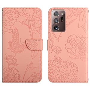 huismerk Voor Samsung Galaxy Note20 Ultra Skin Feel Butterfly Peony reliëf lederen telefooncase