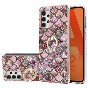 huismerk Voor Samsung Galaxy A32 5G Electroplating Pattern IMD TPU Shockproof Case met Rhinestone Ring Holder (roze schubben)