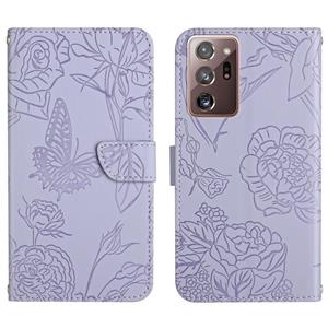 huismerk Voor Samsung Galaxy Note20 Ultra Skin Feel Butterfly Peony reliëf lederen telefoonhoes