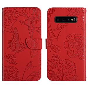 huismerk Voor Samsung Galaxy S10 Skin Feel Butterfly Peony reliëf lederen telefoonhoes