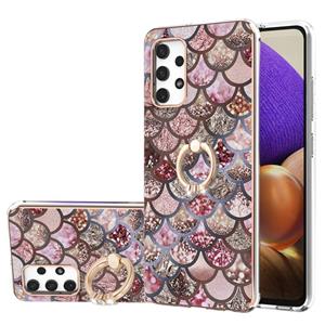 huismerk Voor Samsung Galaxy A32 4G EU-versie Electroplating Pattern IMD TPU Shockproof Case met Rhinestone Ringhouder (roze schalen)