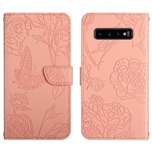 huismerk Voor Samsung Galaxy S10 Skin Feel Butterfly Peony reliëf lederen telefooncase