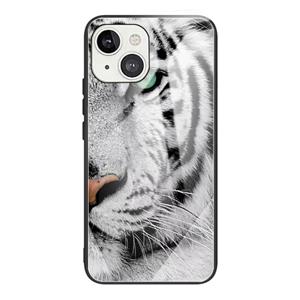 huismerk Gehard glas + TPU-grensbeschermingscase voor iPhone 13 (White Tiger)