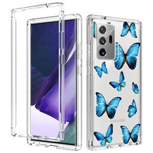 huismerk Voor Samsung Galaxy Note20 Ultra 2 in 1 hoge transparante geschilderde schokbestendige pc + TPU beschermhoes (blauwe vlinder)