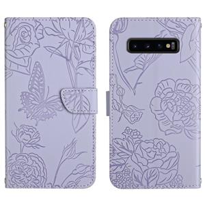 huismerk Voor Samsung Galaxy S10 Skin Feel Butterfly Peony reliëf lederen telefooncase