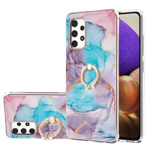 huismerk Voor Samsung Galaxy A32 4G EU-versie Electroplating Pattern IMD TPU Shockproof Case met Rhinestone Ring Holder (Milky Way Blue Marble)