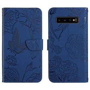 huismerk Voor Samsung Galaxy S10 + Skin Feel Butterfly Peony reliëf lederen telefoonhoes