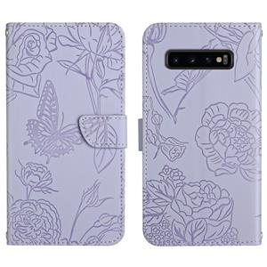 huismerk Voor Samsung Galaxy S10 + Skin Feel Butterfly Peony reliëf lederen telefoonhoes