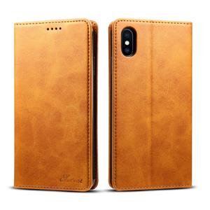 huismerk Suteni kalf textuur horizontale Flip lederen case voor iPhone XS Max met houder & kaartsleuven & portemonnee (bruin)