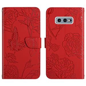 huismerk Voor Samsung Galaxy S10E Skin Feel Butterfly Peony reliëf lederen telefoonhoes