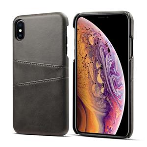 huismerk Suteni kalf textuur beschermhoes voor de iPhone XS Max met kaartsleuven (zwart)