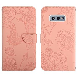 huismerk Voor Samsung Galaxy S10e Skin Feel Butterfly Peony reliëf lederen telefooncase