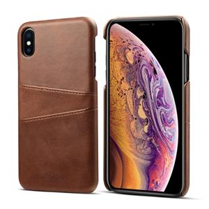 huismerk Suteni kalf textuur beschermende case voor iPhone XS Max met kaartsleuven (koffie)