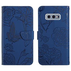 huismerk Voor Samsung Galaxy S10e Skin Feel Butterfly Peony reliëf lederen telefooncase