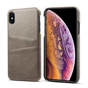 huismerk Suteni kalf textuur beschermende case voor iPhone XS Max met kaartsleuven (grijs)