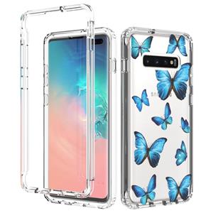 huismerk Voor Samsung Galaxy S10 Plus 2 in 1 hoge transparante geschilderde schokbestendige pc + TPU beschermhoes (blauwe vlinder)