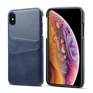 huismerk Suteni kalf textuur beschermende case voor iPhone XS Max met kaartsleuven (blauw)