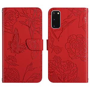 huismerk Voor Samsung Galaxy S20 Skin Feel Butterfly Peony reliëf lederen telefooncase