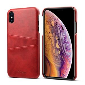 huismerk Suteni kalf textuur beschermende case voor iPhone XS Max met kaartsleuven (rood)