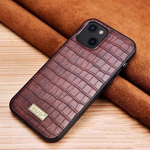 Sulada Crocodile Texture TPU beschermhoes voor iPhone 13 Mini (mokka bruin)