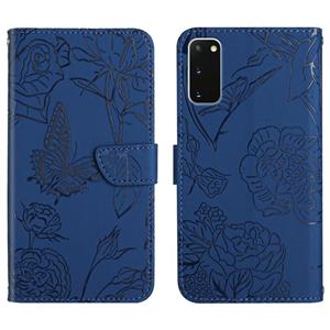 huismerk Voor Samsung Galaxy S20 Skin Feel Butterfly Peony reliëf lederen telefooncase