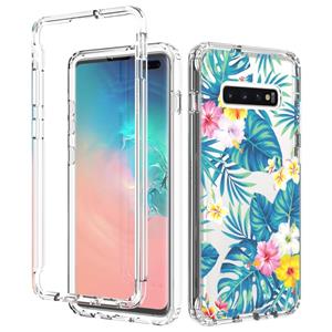 huismerk Voor Samsung Galaxy S10 Plus 2 in 1 hoge transparante geschilderde schokbestendige pc + TPU beschermhoes (Banana Leaf)