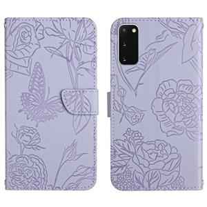 huismerk Voor Samsung Galaxy S20 Skin Feel Butterfly Peony reliëf lederen telefooncase