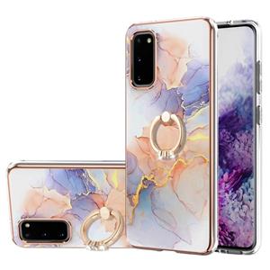 huismerk Voor Samsung Galaxy S20 Electroplating Pattern IMD TPU Shockproof Case met Rhinestone Ring Holder (Milky Way White Marble)