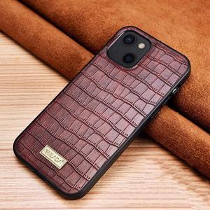 Sulada Crocodile Texture TPU beschermhoes voor iPhone 13 (Mocha Brown)