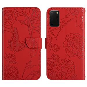 huismerk Voor Samsung Galaxy S20 + Skin Feel Butterfly Peony reliëf lederen telefoonhoes