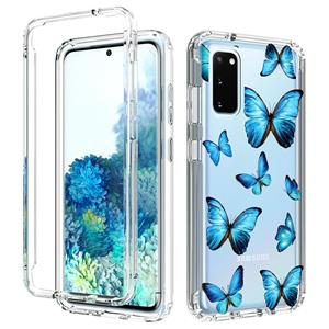 huismerk Voor Samsung Galaxy S20 2 in 1 hoge transparante geschilderde schokbestendige pc + TPU beschermhoes (blauwe vlinder)