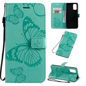 huismerk Voor Galaxy S20 Ultra Pressed Printing Butterfly Pattern Horizontale Flip PU Lederen Case met Holder & Card Slots & Wallet & Lanyard(Groen)