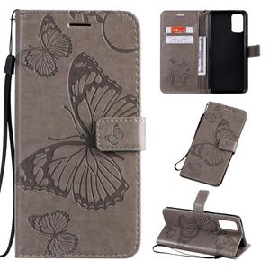 huismerk Voor Galaxy S20 Ultra Pressed Printing Butterfly Pattern Horizontal Flip PU Leather Case met Holder & Card Slots & Wallet & Lanyard(Grey)