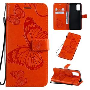 huismerk Voor Galaxy S20 Ultra Pressed Printing Butterfly Pattern Horizontale Flip PU Lederen case met Holder & Card Slots & Wallet & Lanyard(Orange)