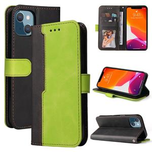 huismerk Business Stitching-Color Horizontal Flip PU Leather Case with Holder & Card Slots & Photo Frame For iPhone 13 mini(Green)