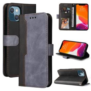 huismerk Business Stitching-Color Horizontal Flip PU Leather Case with Holder & Card Slots & Photo Frame For iPhone 13 mini(Grey)