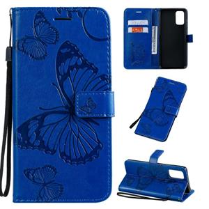 huismerk Voor Galaxy S20 Ultra Pressed Printing Butterfly Pattern Horizontale Flip PU Lederen case met Holder & Card Slots & Wallet & Lanyard(Blue)